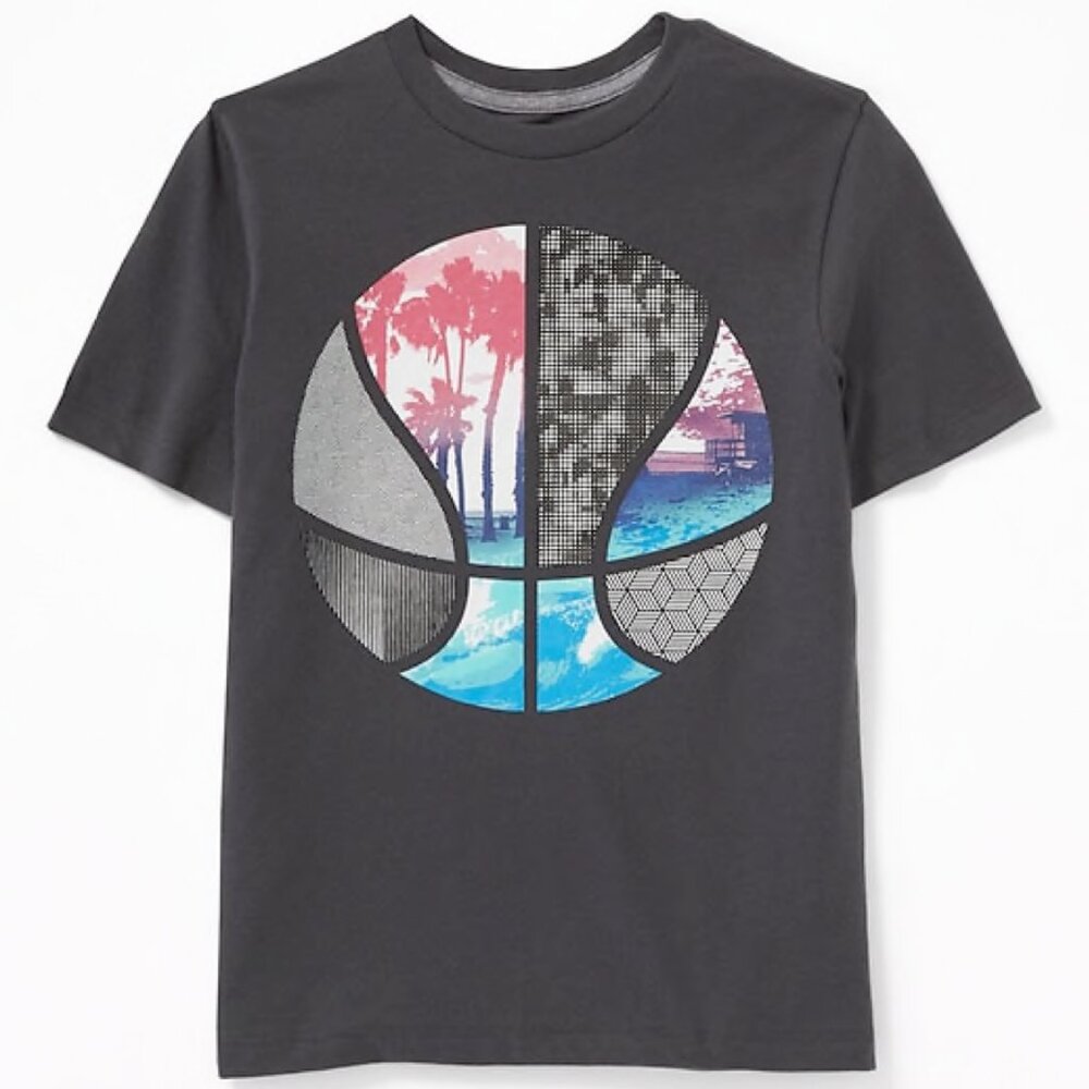Stylized Basketball Graphic Crew-Neck Tee